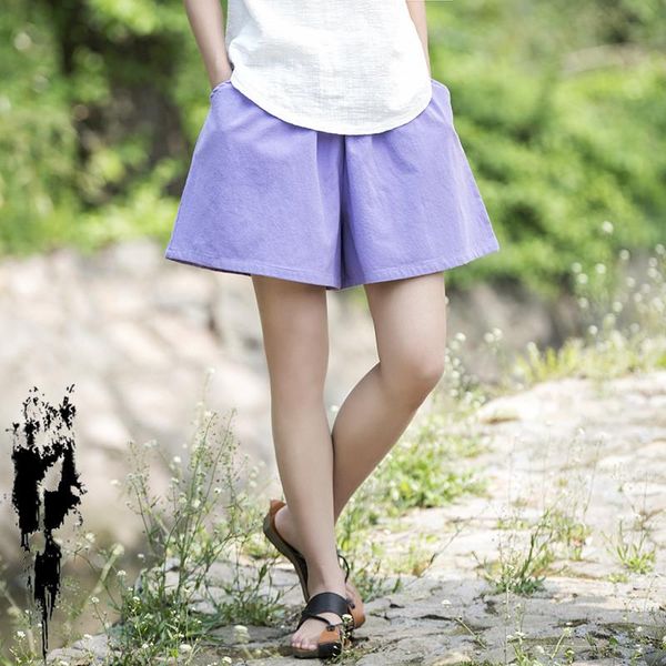 women's shorts suehaiwe's brand linen women summer purple cotton girls loose solid elastic waist short female pantalones, White;black 
women's shorts suehaiwe's brand linen women summer purple cotton girls loose solid elastic waist short female pantalones, White;black