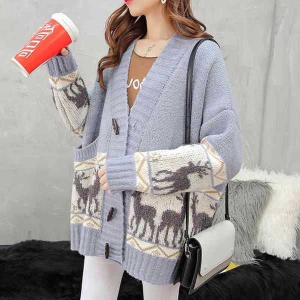 women thick deer cardigans winter casual chic streetwear knit outerwear korean christmas autumn loose knitting sweater 210419, White;black
women thick deer cardigans winter casual chic streetwear knit outerwear korean christmas autumn loose knitting sweater 210419, White;black
