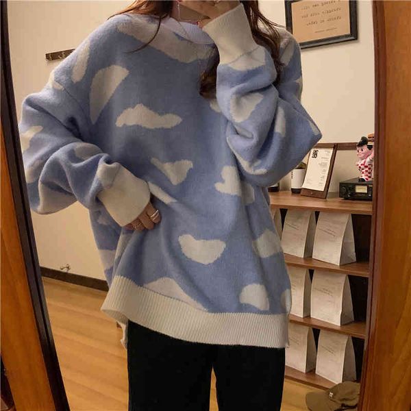 sweaters women chic knitted casual o-neck loose clouds printing autumn lazy pullovers leisure soft sweet sweaters, White;black
sweaters women chic knitted casual o-neck loose clouds printing autumn lazy pullovers leisure soft sweet sweaters, White;black
