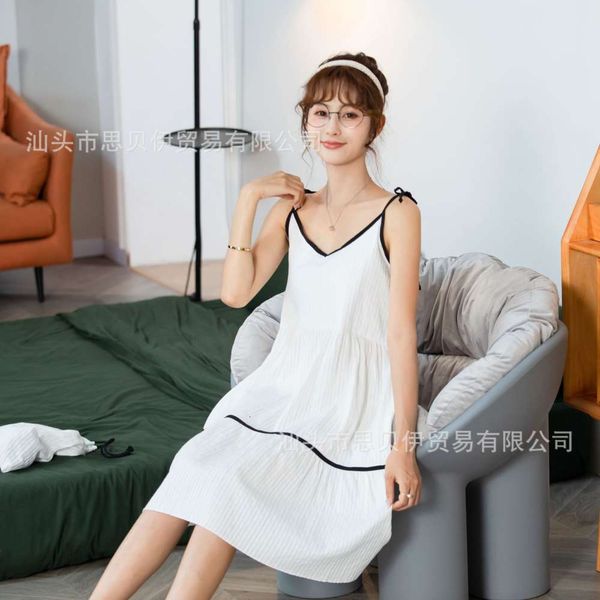 can wear summer pajamas women's suspender dress cotton lovely home clothes leisure cool loose lengthened, Black;gray
can wear summer pajamas women's suspender dress cotton lovely home clothes leisure cool loose lengthened, Black;gray