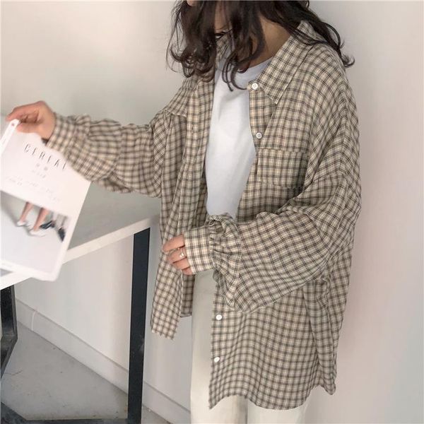 women's blouses & shirts 2021 spring and autumn korean-style loose all-match plaid blouse retro long-sleeved coat, White
women's blouses & shirts 2021 spring and autumn korean-style loose all-match plaid blouse retro long-sleeved coat, White