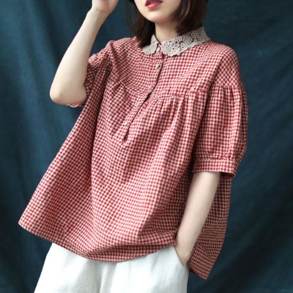 johnature summer retro plaid patchwork turn-down collar short sleeve all-match shirt 2021 loose leisure 3 color women women's blouses, White
johnature summer retro plaid patchwork turn-down collar short sleeve all-match shirt 2021 loose leisure 3 color women women's blouses, White