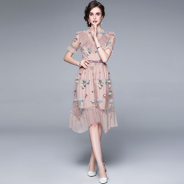 luxury designer mesh embroidery ruffle dress women 2021 runway short sleeve o-neck office slim a-line pleated dresses summer autumn party pr, Black;gray
luxury designer mesh embroidery ruffle dress women 2021 runway short sleeve o-neck office slim a-line pleated dresses summer autumn party pr, Black;gray