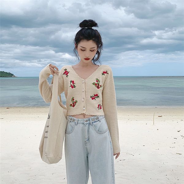 sweaters girls high waist knitted embroidery hook floral autumn cardigans v-neck brief loose casual women sweater, White;black
sweaters girls high waist knitted embroidery hook floral autumn cardigans v-neck brief loose casual women sweater, White;black