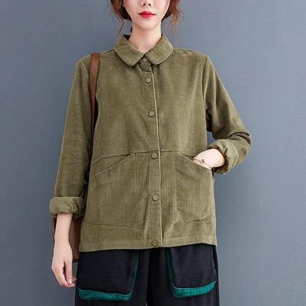 women's jackets women casual short green purple 2021 autumn vintage style turn-down collar loose cardigan female corduroy outwear coats, Black;brown
women's jackets women casual short green purple 2021 autumn vintage style turn-down collar loose cardigan female corduroy outwear coats, Black;brown