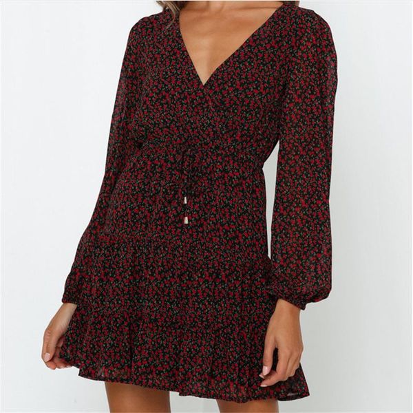 casual dresses fashion women spring autumn tie-up dress adults floral print long sleeve v-neck loose short, Black;gray
casual dresses fashion women spring autumn tie-up dress adults floral print long sleeve v-neck loose short, Black;gray