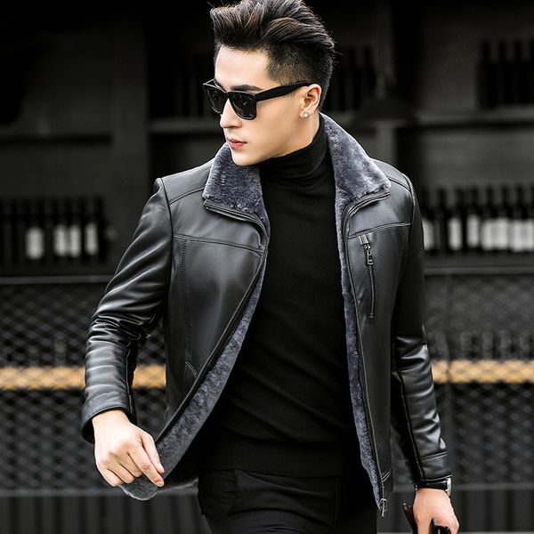 men's leather & faux genuine sheepskin jacket men 100% real wool liner short fur coat warm jackets veste 22-1687 kj1562 wjwl, Black
men's leather & faux genuine sheepskin jacket men 100% real wool liner short fur coat warm jackets veste 22-1687 kj1562 wjwl, Black