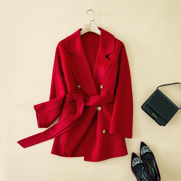 women's wool & blends luxury winter 100% cashmere coat with belt double buttons thick knitwear outerwear ladies chic warm jacket pocket, Black
women's wool & blends luxury winter 100% cashmere coat with belt double buttons thick knitwear outerwear ladies chic warm jacket pocket, Black