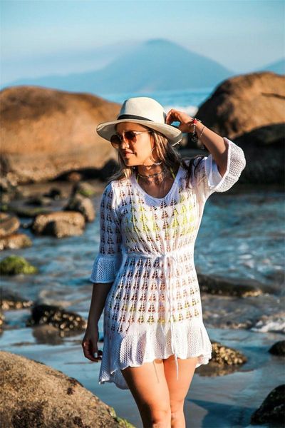 h80&s90 women beach dress crochet transparent swimwear female long sleeve knit cover up beachwear clothes women's, White;black
h80&s90 women beach dress crochet transparent swimwear female long sleeve knit cover up beachwear clothes women's, White;black