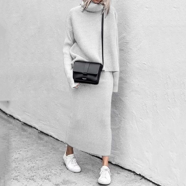 women's tracksuits two piece set high neck sweater tracksuit waist skirt suit spring autumn winter clothes, Gray
women's tracksuits two piece set high neck sweater tracksuit waist skirt suit spring autumn winter clothes, Gray