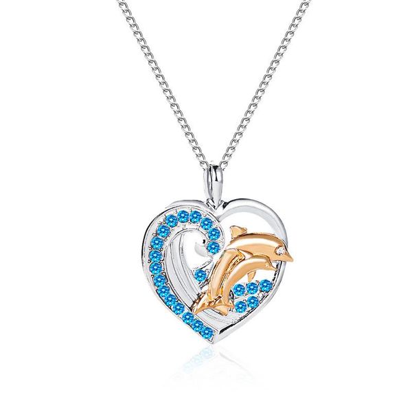 fashion gold dolphin heart pendant necklace creative women's wedding party blue crystal romantic valentine's day gift necklaces, Silver
fashion gold dolphin heart pendant necklace creative women's wedding party blue crystal romantic valentine's day gift necklaces, Silver