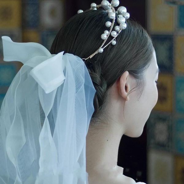 hair clips & barrettes stunning pearls headband bridal vine jewelry gold wedding headwear accessories rhinestone women diadema, Golden;silver