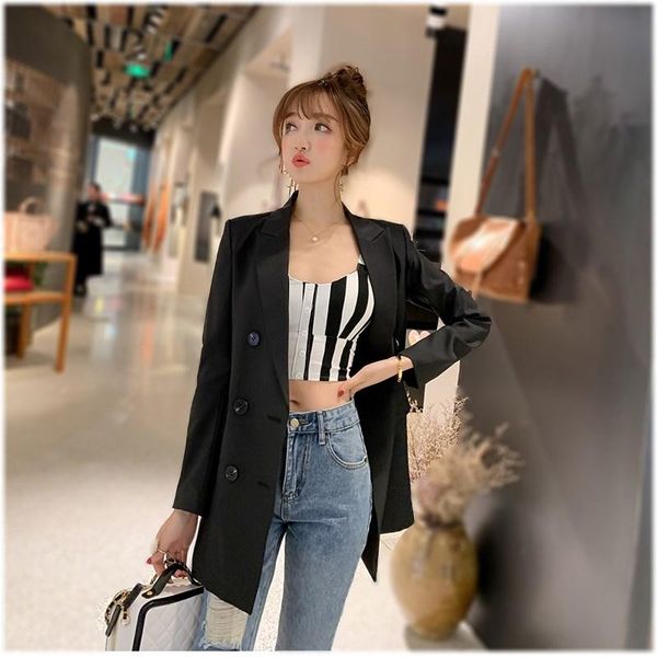 women's suits & blazers double breasted spring workwear office lady long blazer notched women jacket black slim outerwear, White;black
women's suits & blazers double breasted spring workwear office lady long blazer notched women jacket black slim outerwear, White;black