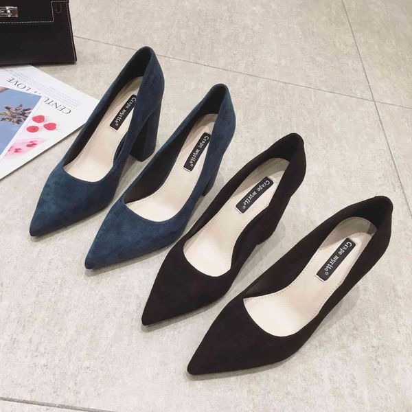 Shoes spring thick heel Dress shallow mouth pointed single shoes suede Korean women's work 689-1 S6ZM, Black
Shoes spring thick heel Dress shallow mouth pointed single shoes suede Korean women's work 689-1 S6ZM, Black