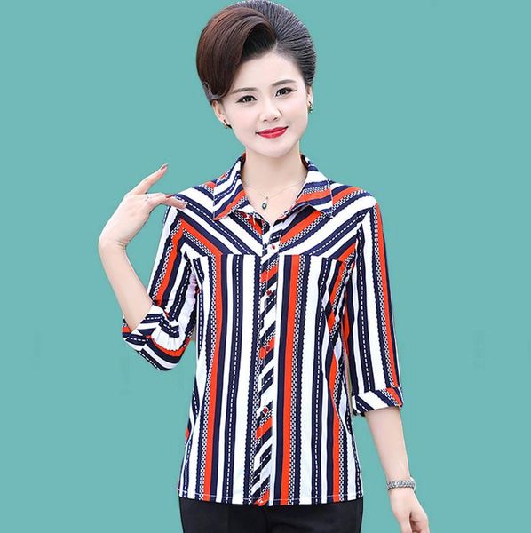 women's blouses & shirts three quarter shirt middle age women summer blouse stripe printed stretch plus size mother, White
women's blouses & shirts three quarter shirt middle age women summer blouse stripe printed stretch plus size mother, White