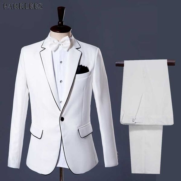 white wedding groom tuxedo suits men one button lapel elegant suits with pants mens dinner party costume homme mariage 2xl 210522, White;black
white wedding groom tuxedo suits men one button lapel elegant suits with pants mens dinner party costume homme mariage 2xl 210522, White;black