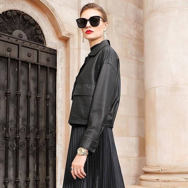 women's leather & faux genuine jacket women short 100% sheepskin coat spring autumn korean vintage real coats and jackets ed6009-30852, Black
women's leather & faux genuine jacket women short 100% sheepskin coat spring autumn korean vintage real coats and jackets ed6009-30852, Black