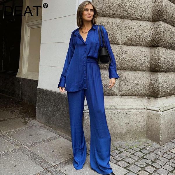 women's two piece pants deat 2021 early autumn fashion solid color turn-down collar loose shirt and wide leg two-piece set 7i2302, White
women's two piece pants deat 2021 early autumn fashion solid color turn-down collar loose shirt and wide leg two-piece set 7i2302, White