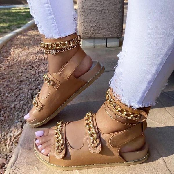 women's sandals 21 summer chain magic post female shoes round head light foreign trade large size, Black