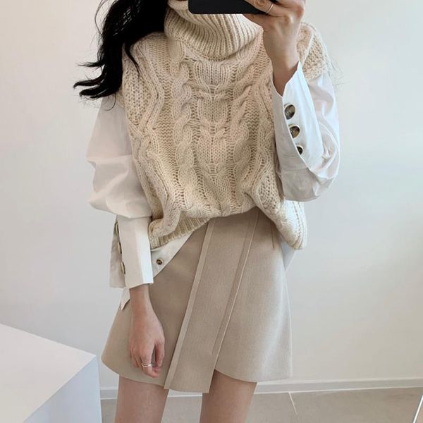 women's sweaters twisted knitted sweater vest women turtleneck sleeveless pullovers korean autumn winter jumpers loose casual thick out, White;black
women's sweaters twisted knitted sweater vest women turtleneck sleeveless pullovers korean autumn winter jumpers loose casual thick out, White;black