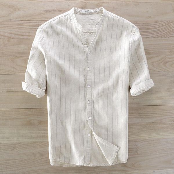 classical style 100% linen half sleeve shirt men casual stripe stand collar shirts 3xl breathable male camisa men's, White;black
classical style 100% linen half sleeve shirt men casual stripe stand collar shirts 3xl breathable male camisa men's, White;black