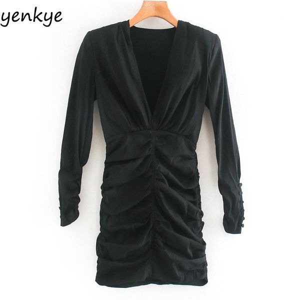 casual dresses vintage autumn women black draped dress deep v neck long sleeve fashion female bodycon mini short vestido, Black;gray
casual dresses vintage autumn women black draped dress deep v neck long sleeve fashion female bodycon mini short vestido, Black;gray