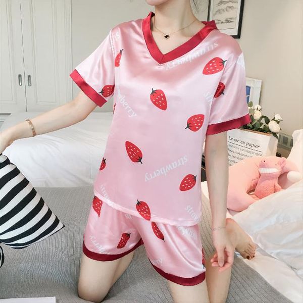 set summer pajamas v neck womens sleepwears silk print sweet girl nightgown short pant pyjamas sets, Black;red
set summer pajamas v neck womens sleepwears silk print sweet girl nightgown short pant pyjamas sets, Black;red