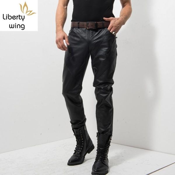 men's pants zipper mens gentleman windproof middle aged genuine leather pig slim motorcycle biker male fashion trousers, Black
men's pants zipper mens gentleman windproof middle aged genuine leather pig slim motorcycle biker male fashion trousers, Black