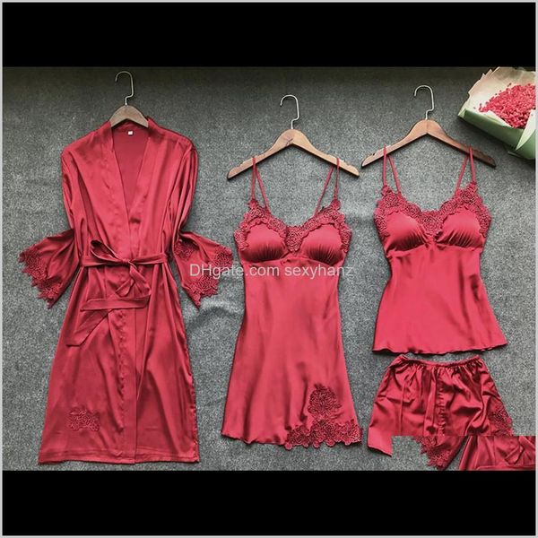 womens 4 pieces women pajamas sets satin sleepwear silk nightwear pyjama spaghetti strap sleep lounge pijama with chest pads ulh8v egogy, Black;red
womens 4 pieces women pajamas sets satin sleepwear silk nightwear pyjama spaghetti strap sleep lounge pijama with chest pads ulh8v egogy, Black;red