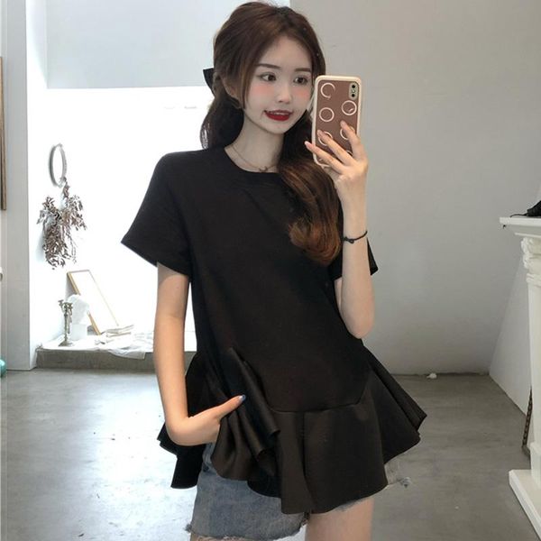 women's t-shirt harajuku cotton women t shirt korean style ruffle stitching asymmetry short sleeve o neck black summer woman t-shirts, White
women's t-shirt harajuku cotton women t shirt korean style ruffle stitching asymmetry short sleeve o neck black summer woman t-shirts, White