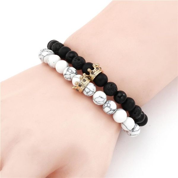 link, chain couple bracelet micro natural stone crown charm bracelets set for women men's lava beadc bangles sets pulseira, Black
link, chain couple bracelet micro natural stone crown charm bracelets set for women men's lava beadc bangles sets pulseira, Black