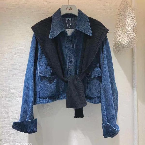 spring and autumn loose drawstring waist slimming short denim jacket knitted shawl two-piece suit women's clothing jackets, Black;brown
spring and autumn loose drawstring waist slimming short denim jacket knitted shawl two-piece suit women's clothing jackets, Black;brown