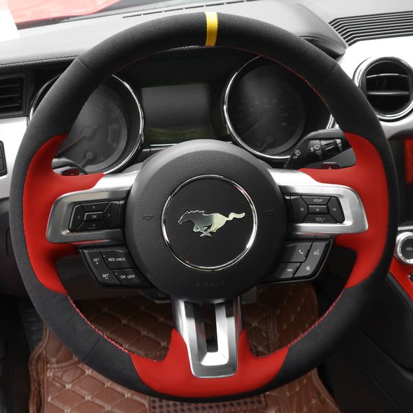 diy black suede leather steering wheel red stitch on wrap cover fit for ford mustang 2015-2019 / mustang gt 2015-2019
diy black suede leather steering wheel red stitch on wrap cover fit for ford mustang 2015-2019 / mustang gt 2015-2019