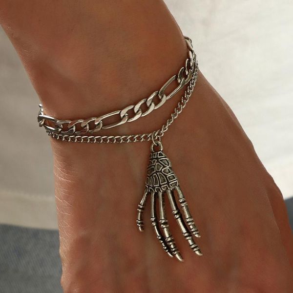 link, chain retro punk ghost claw skull pendant double bracelet fashion hip hop rock halloween party gift wholesale, Black
link, chain retro punk ghost claw skull pendant double bracelet fashion hip hop rock halloween party gift wholesale, Black