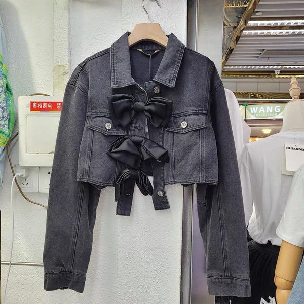 women's jackets fashion ladies bow denim jacket 2021 design vintage turn down collar long-sleeved short outwear all-match women jena co, Black;brown
women's jackets fashion ladies bow denim jacket 2021 design vintage turn down collar long-sleeved short outwear all-match women jena co, Black;brown