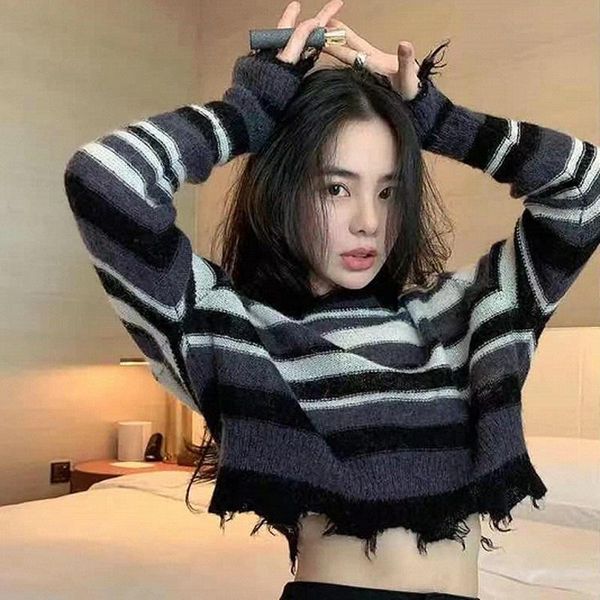 women's sweaters crop sweater pink purple striped chic hole cropped pullover y2k 2021 women fashion batwing sleeve knitwear, White;black
women's sweaters crop sweater pink purple striped chic hole cropped pullover y2k 2021 women fashion batwing sleeve knitwear, White;black