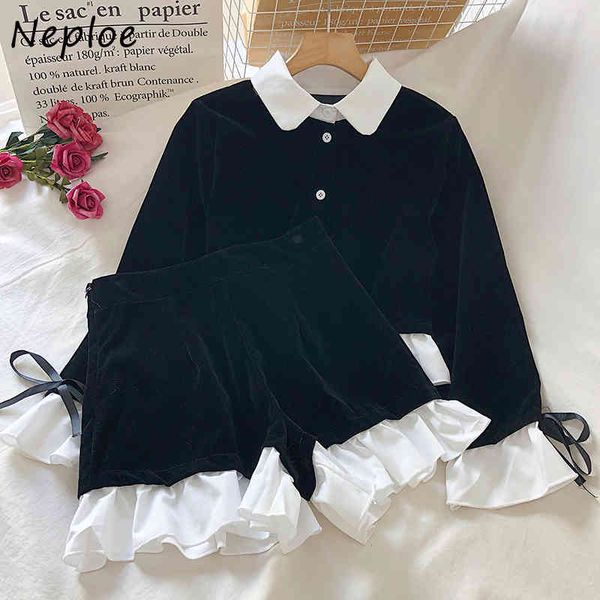 neploe korean sweet velet 2 pcs women set turn down collar flare long sleeve + high waist hip elastic short hit color suit 210423, White
neploe korean sweet velet 2 pcs women set turn down collar flare long sleeve + high waist hip elastic short hit color suit 210423, White
