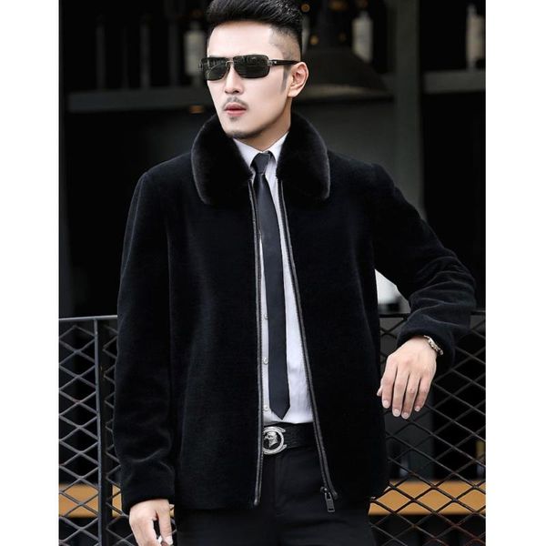 men's leather & faux fashion real jacket mens sherling collar 4xl5xl plus size shearling coat wool clothing, Black
men's leather & faux fashion real jacket mens sherling collar 4xl5xl plus size shearling coat wool clothing, Black