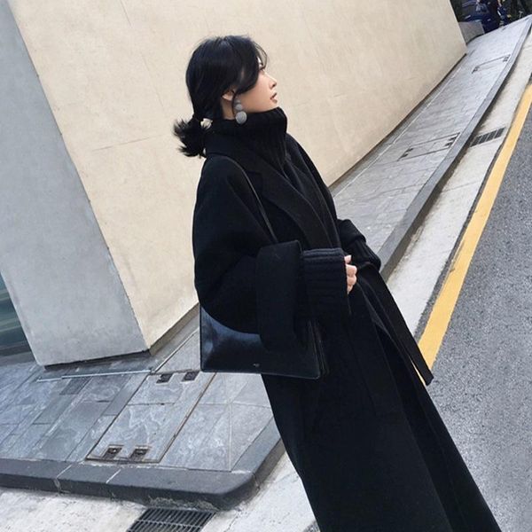women's wool & blends women winter cashmere coat double-sided jacket hepburn style stylish and elegant loose warm woolen, Black
women's wool & blends women winter cashmere coat double-sided jacket hepburn style stylish and elegant loose warm woolen, Black