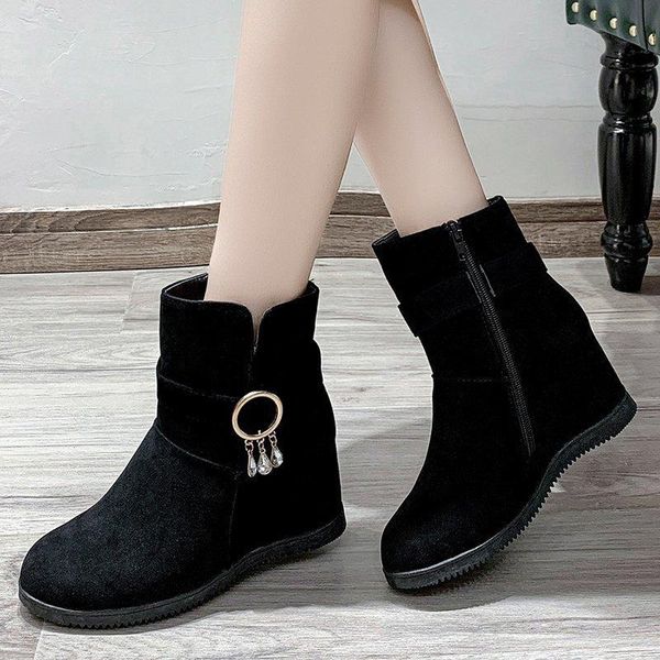 boots women's shoes snow cotton slope with thick-soled student female ankle, Black
