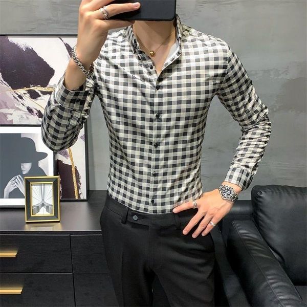 men's casual shirts british style men plaid long-sleeved shirt slim print large gray business formal dress for camisa hombre, White;black
men's casual shirts british style men plaid long-sleeved shirt slim print large gray business formal dress for camisa hombre, White;black