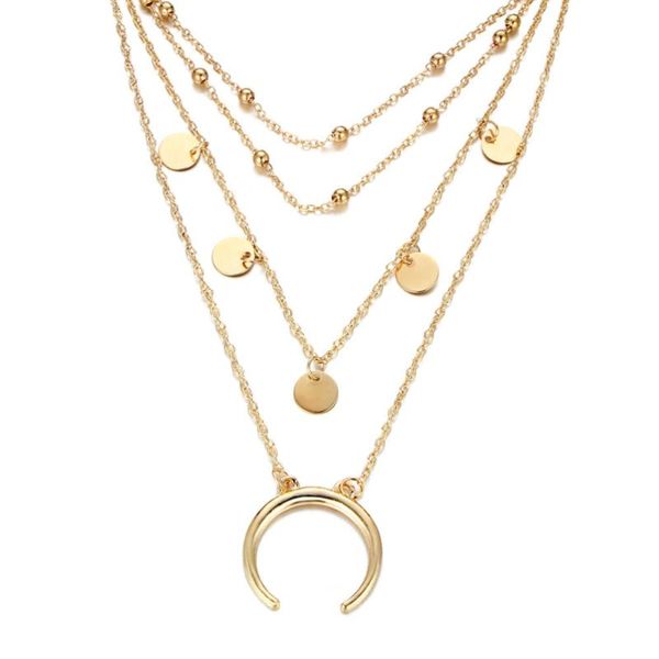 pendant necklaces all-match stylish novelty wafer moon design drop necklace jewelry multi layer costume for (golden), Silver