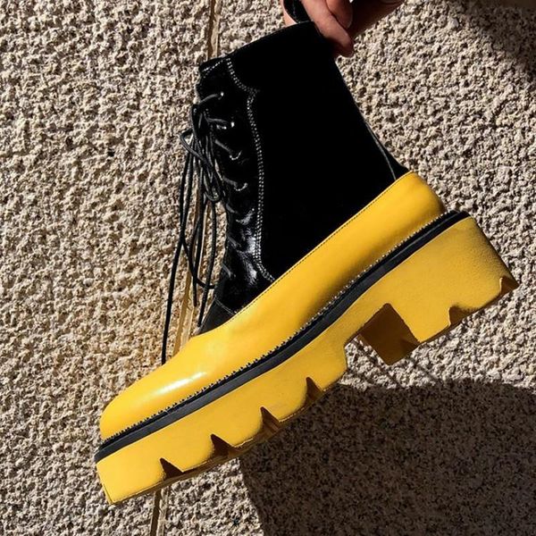 boots patent leather round toe women ankle brand design cross-tied mixed colors flower sole female shoes square heel, Black
boots patent leather round toe women ankle brand design cross-tied mixed colors flower sole female shoes square heel, Black