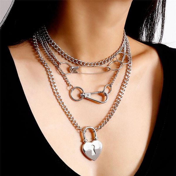 multilayer gothic lover lock pendant collar necklace steampunk padlock heart chain item couple gift party jewelry necklaces, Silver
multilayer gothic lover lock pendant collar necklace steampunk padlock heart chain item couple gift party jewelry necklaces, Silver