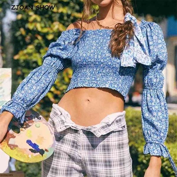 women ruched elastic slash neck floral print long sleeve shirt retro lacing up sheep leg cuff short blouse cropped 210429, White
women ruched elastic slash neck floral print long sleeve shirt retro lacing up sheep leg cuff short blouse cropped 210429, White