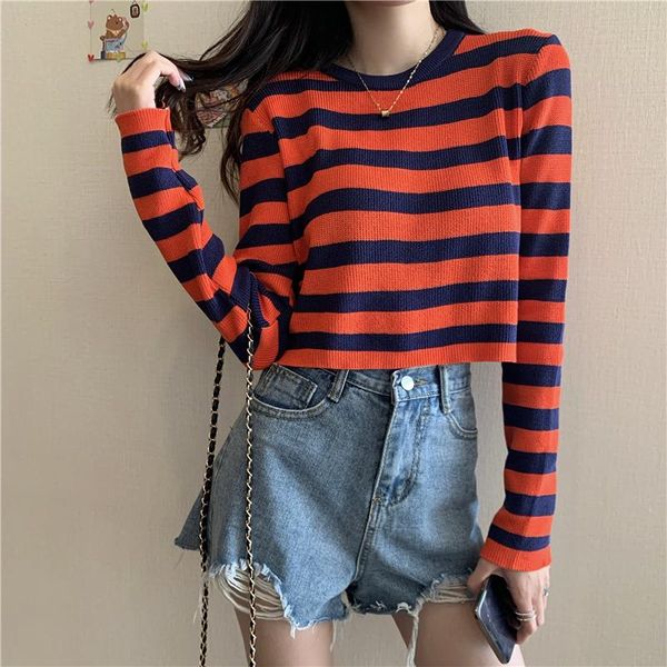 striped knitted long sleeve sweater women korean sunscreen summer 2021 pullover thin blouse contrast color women's sweaters, White;black
striped knitted long sleeve sweater women korean sunscreen summer 2021 pullover thin blouse contrast color women's sweaters, White;black