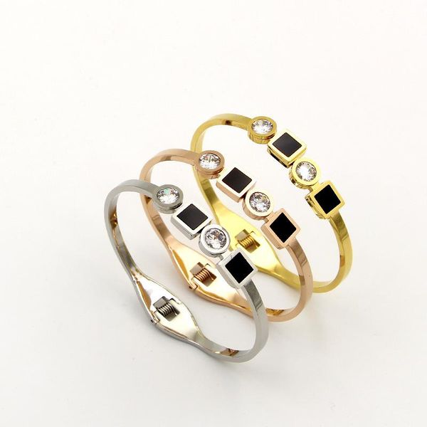 fashion double round square zircon bangle stainless steel better rose gold color spring bracelet women party gift, Black
fashion double round square zircon bangle stainless steel better rose gold color spring bracelet women party gift, Black