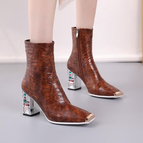 boots fashion metal square toe women crystal high heel ankle pu leather autumn winter ladies shoes 35-48, Black
boots fashion metal square toe women crystal high heel ankle pu leather autumn winter ladies shoes 35-48, Black