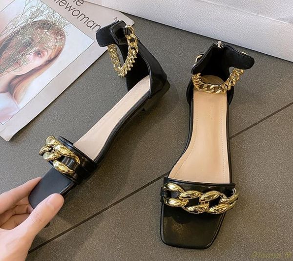 2021 women new square toe metal back zipper hollow sandals female fashion flat sandals outdoor all-match banquet slippers 823, Black
2021 women new square toe metal back zipper hollow sandals female fashion flat sandals outdoor all-match banquet slippers 823, Black