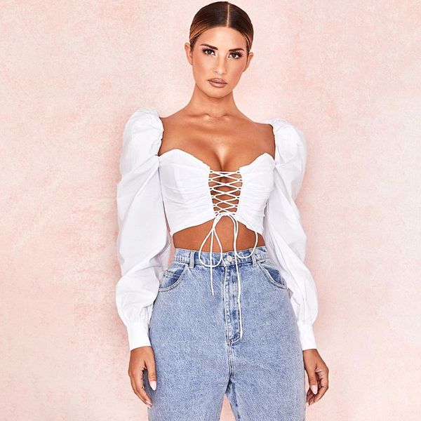 women ladies puff sleeve strapless crop white shirts solid hollow out lace-up blouses midriff-baring women's &
women ladies puff sleeve strapless crop white shirts solid hollow out lace-up blouses midriff-baring women's &